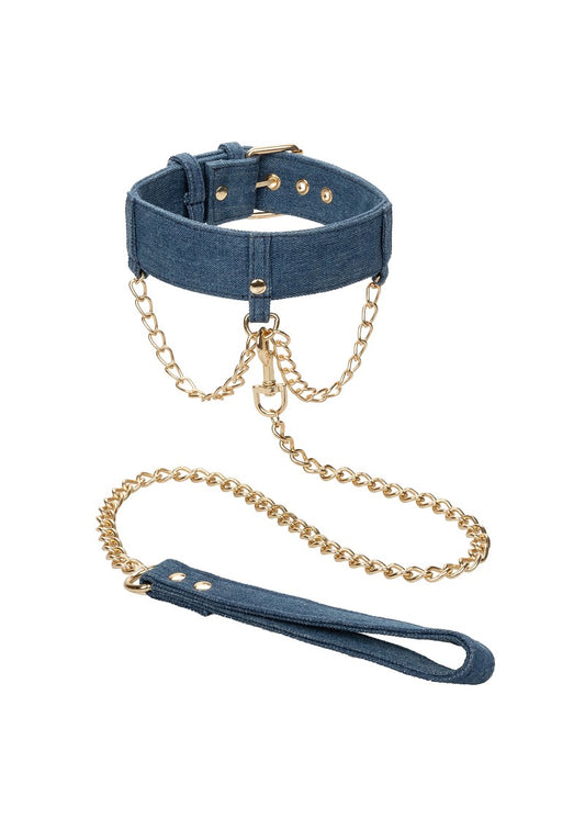 CalExotics Ride 'em Premium Denim Collection Halsband mit Leine