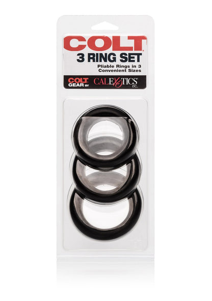 De COLT 3-Rings Set is een set van 3 cockringen, gemaakt voor verschillende niveaus.