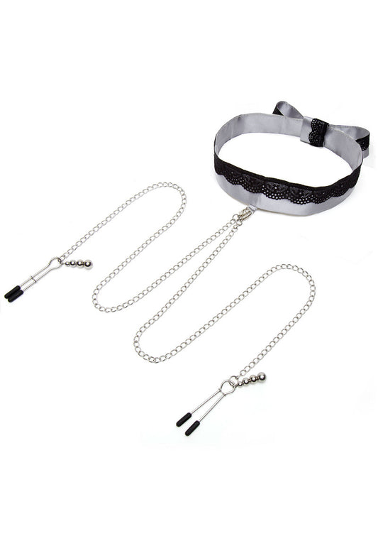 ♂ ♀ Fifty Shades of Grey Play Nice Satin & Lace Collar & Nipple Clamps