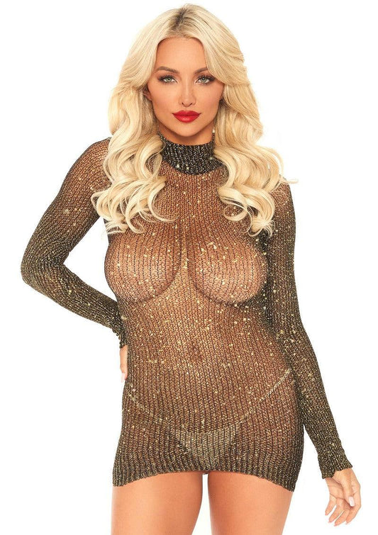 Leg Avenue Lurex sleeved fishnet Jurkje @ Happytoys Sexshop: Toys for Feeling Happy & Easy 😊